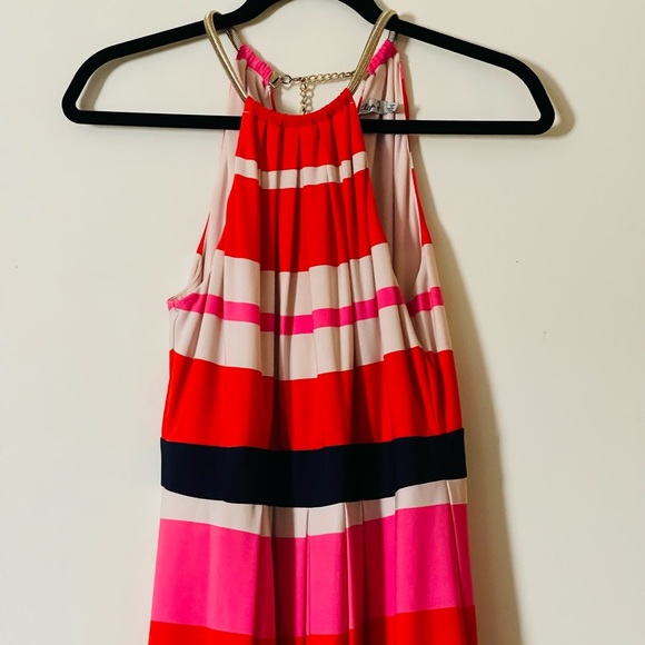 Eliza J striped jersey Maxi Dress with Gold Adjustable chain Collar - Picture 12 of 13